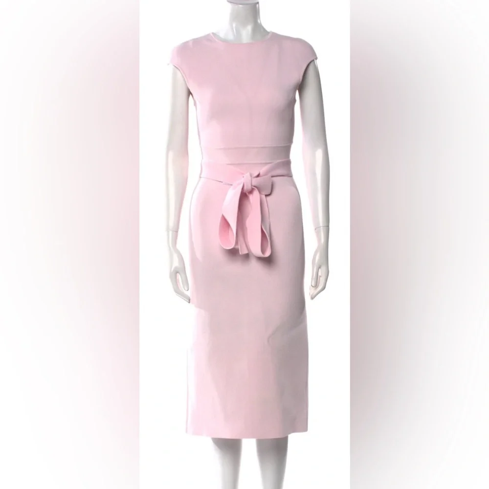 Scanlan Theodore PINK Belted Midi Dress crepe small belt - Picture 4 of 4